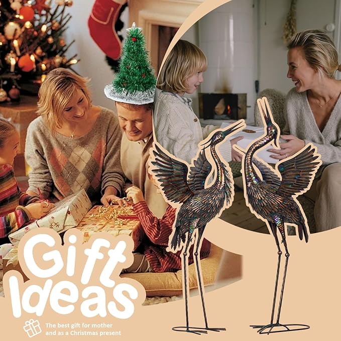 Natelf Garden Crane Statues, Outdoor Large Bird Yard Art Decorations Metal Lawn Ornament for Home Patio Porch Backyard Decorations(Set of 2)