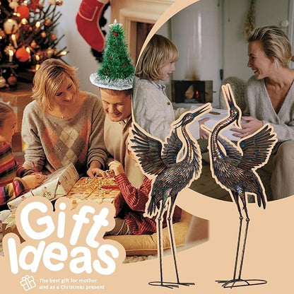 Natelf Garden Crane Statues, Outdoor Large Bird Yard Art Decorations Metal Lawn Ornament for Home Patio Porch Backyard Decorations(Set of 2)