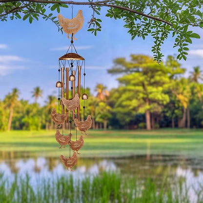 Chicken Wind Chimes for Outside, Metal Windchimes Outdoors, Chicken Gifts for Women/Men, Memorial/Birthday Gifts, Garden Decor for Outside, Patio or Yard, Durable Chimes for Outdoors