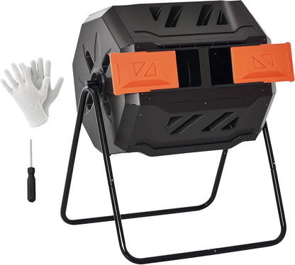 Outsunny Tumbling Compost Bin Outdoor 360° Dual Chamber Rotating Composter 43 Gallon, Orange