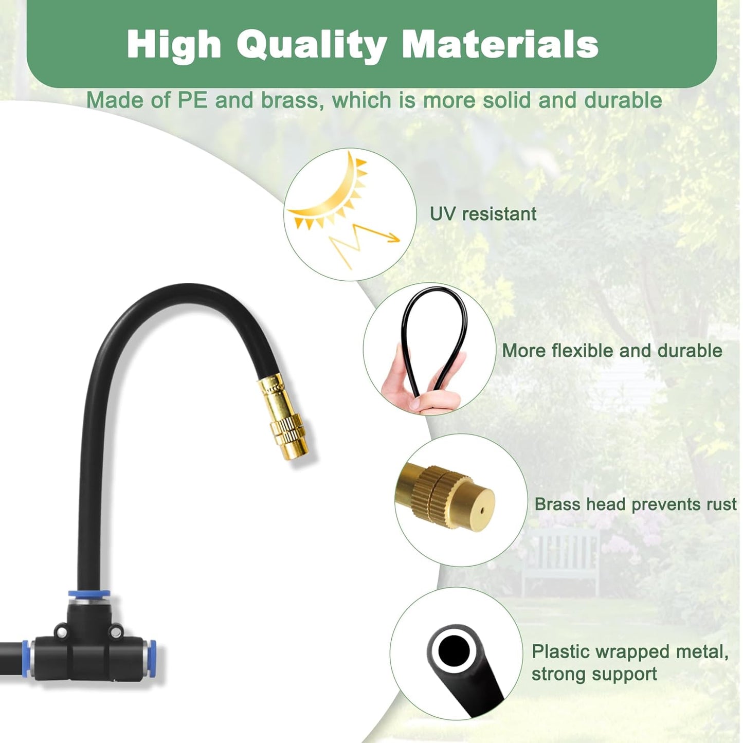 360° Adjustable Drip Irrigation System Kit, 32.8FT Automatic Garden Watering System with 10 Copper Nozzles, Atomizing Misting Watering System with 360° Bending Dropper for Plant Lawn Patio