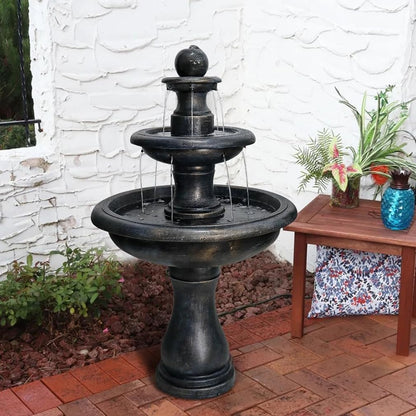 45.2“ High Outdoor Water Fountain, Concrete Outdoor Waterfall Fountain with Pump for Yard Garden Patio Backyard Deck Relaxation Decor - Black
