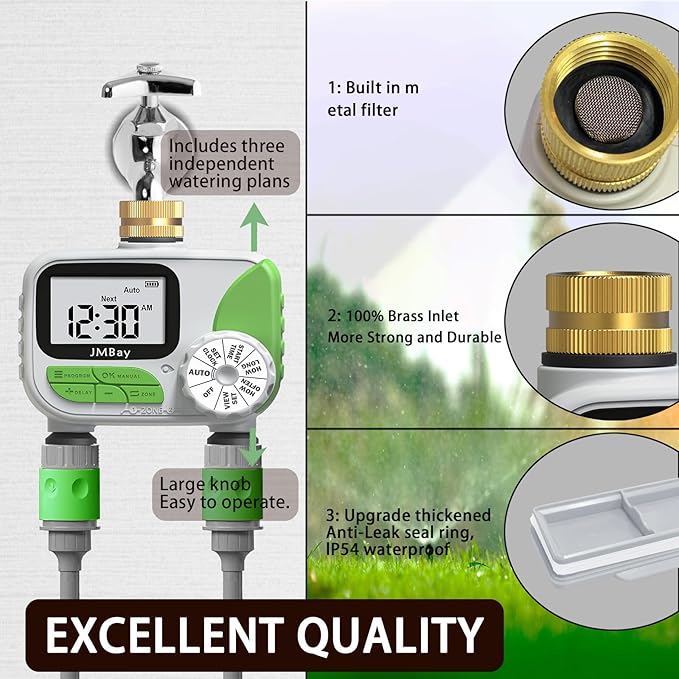 Sprinkler Timer Water Timer for Garden Hose 2 Zone, Auto Faucet Hose Timers and Irrigation System for Yard Greenhouse, Waterproof Digital Sprinkler Controller with Pure Brass Inlet for Lawn