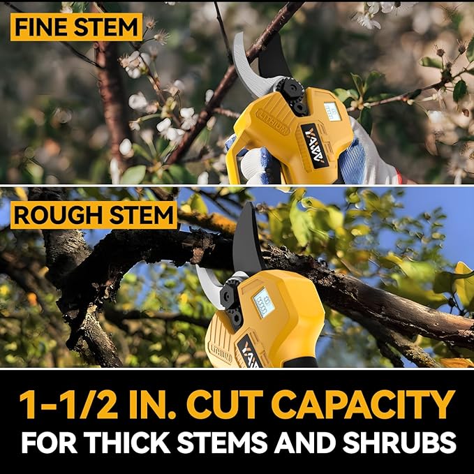 Brushless Electric Pruning Shears for DeWalt 20V Battery, Portable Cordless Pruning Shears with LCD Display＆SK5 Blades, Adjustable Cutting Diameter 0.8-1.2 Inch for Gardening Tree Pruning(NO Battery)