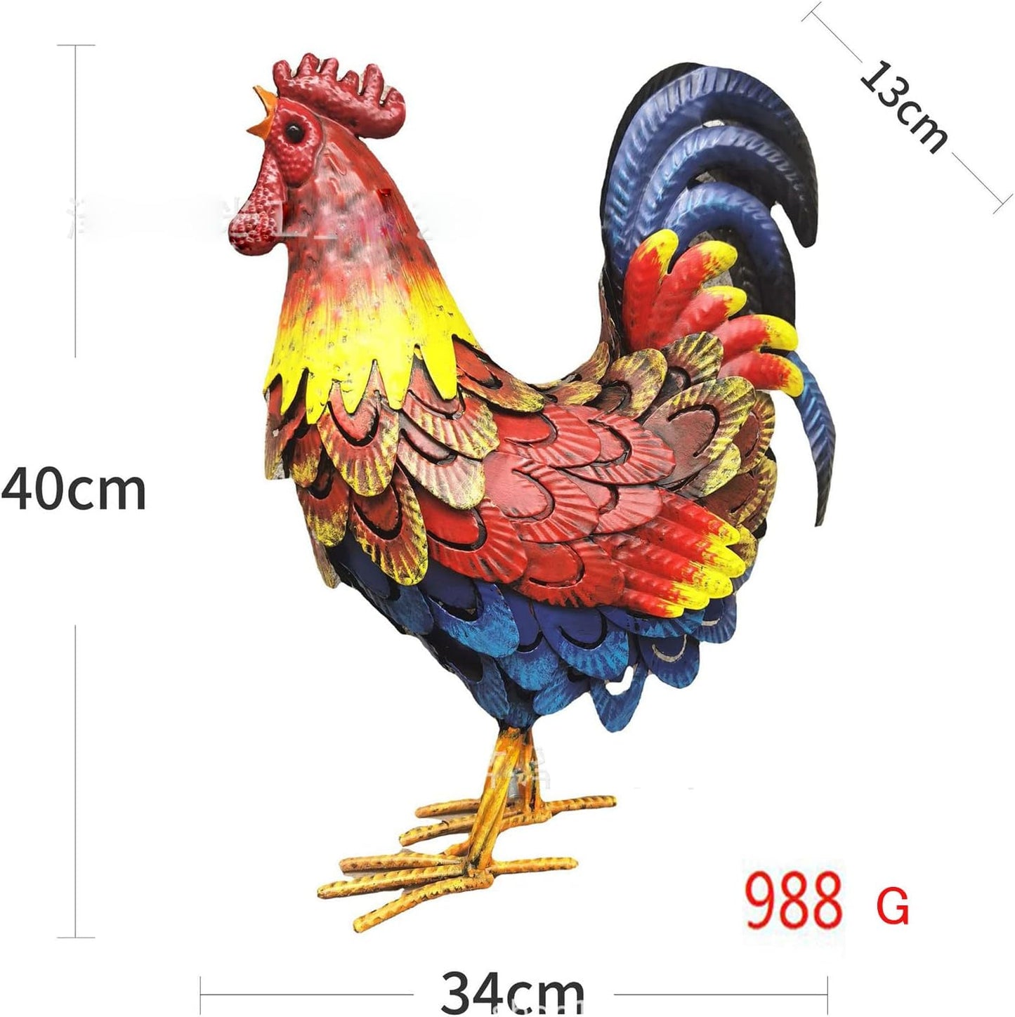 Metal Rooster Decor， Chicken Animal Yard Art Lawn Ornament Figurines Artwork for Outdoor, Patio,Backyard and Home Kitchen Decoration (red)