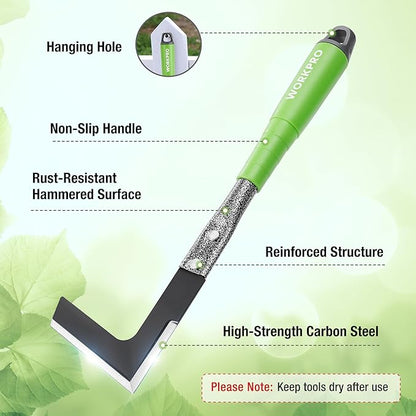 WORKPRO 6-Piece Garden Tool Set, Heavy Duty Gardening Hand Tools with Soft Rubber Handle, Including Trowel, Rakes, 2-in-1 Hoe and Crack Weeder, Ideal Gardening Gifts for Men and Women