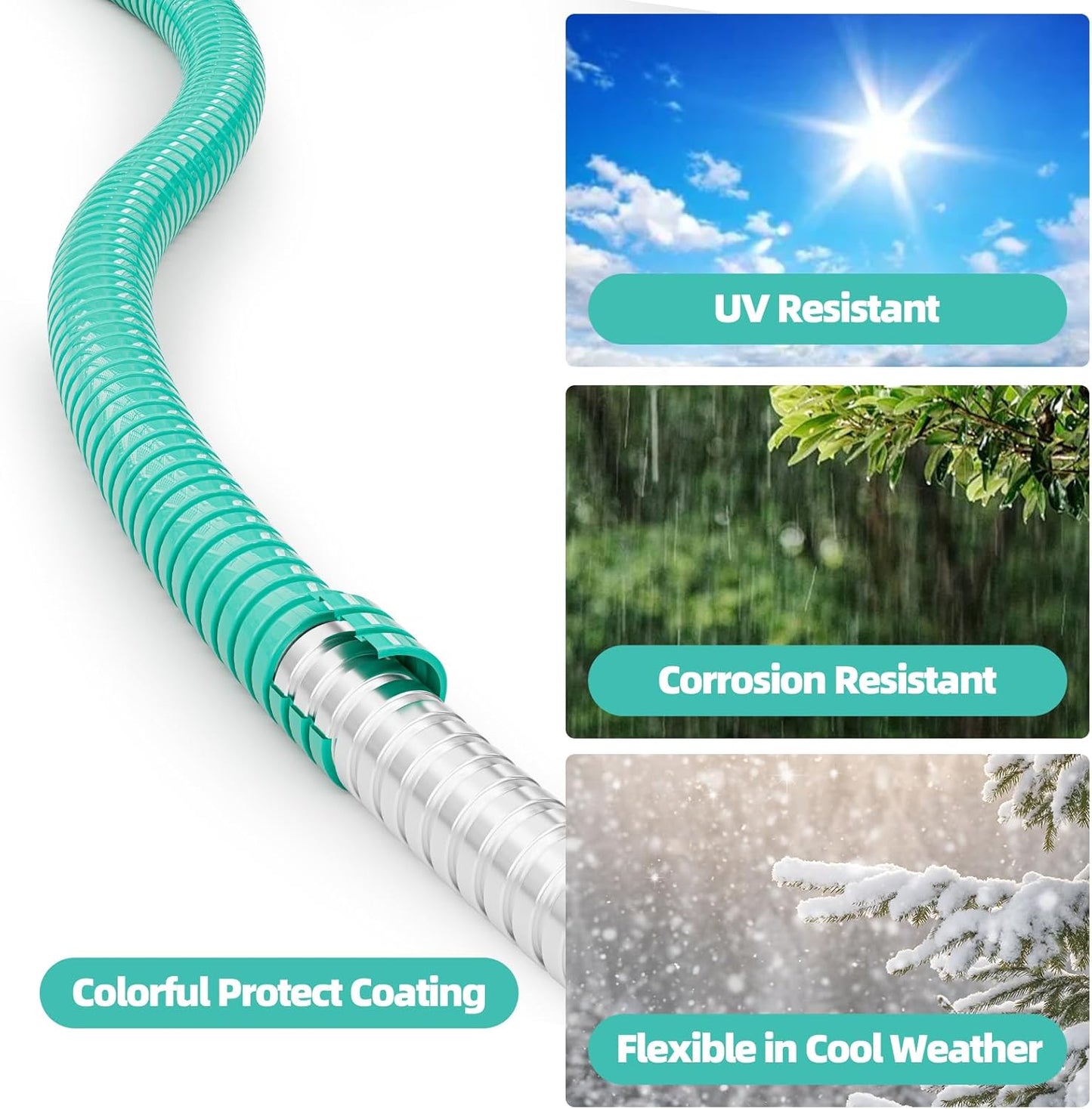 SPECILITE 75ft 304 Stainless Steel Garden Hose Metal, Heavy Duty Water Pipe with Nozzles for Yard, Outdoor - Flexible, Never Kink & Tangle, Puncture Resistant (Aqua)