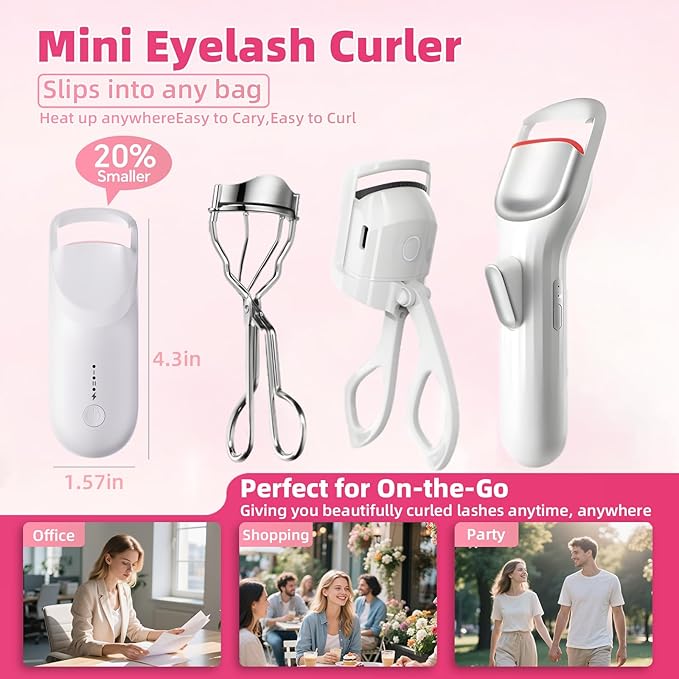 Heated Eyelash Curler,Portable Electric Heated Lash Curler Type-C Rechargeable Travel Eyelash Curlers with Heat Sensitive Silicone Pad,2-Level Adjustable Temp and Long-Lasting Natural Curves (White)