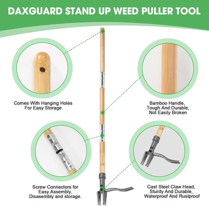Weed Puller-Stand Up Weed Puller Tool,Adjustable 44-31.5" Bamboo Handle with Heavy Duty 4-Claw Cast Steel Head - Foot Step Design, No Bending Required - Garden & Yard Weeder