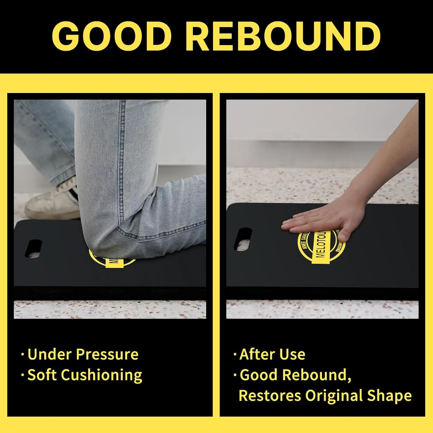 MELOTOUGH Kneeling Pad for Work Portable 1.1" Thick NBR Foam Kneeling Pads for Mechanics, Plumbers, Electricians & Gardening (Black)