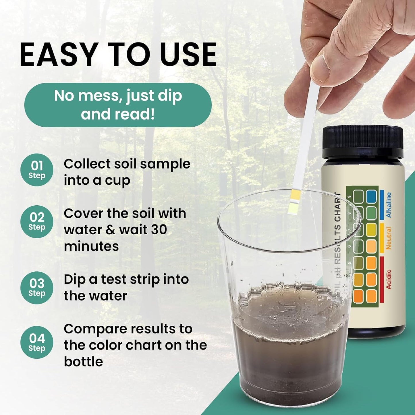 Soil pH Test Kit (3-9 Range) 100 Soil pH Tester Strips, Test Soil of Garden Lawn Grass Vegetable Flower Compost Indoor & Outdoor Plants