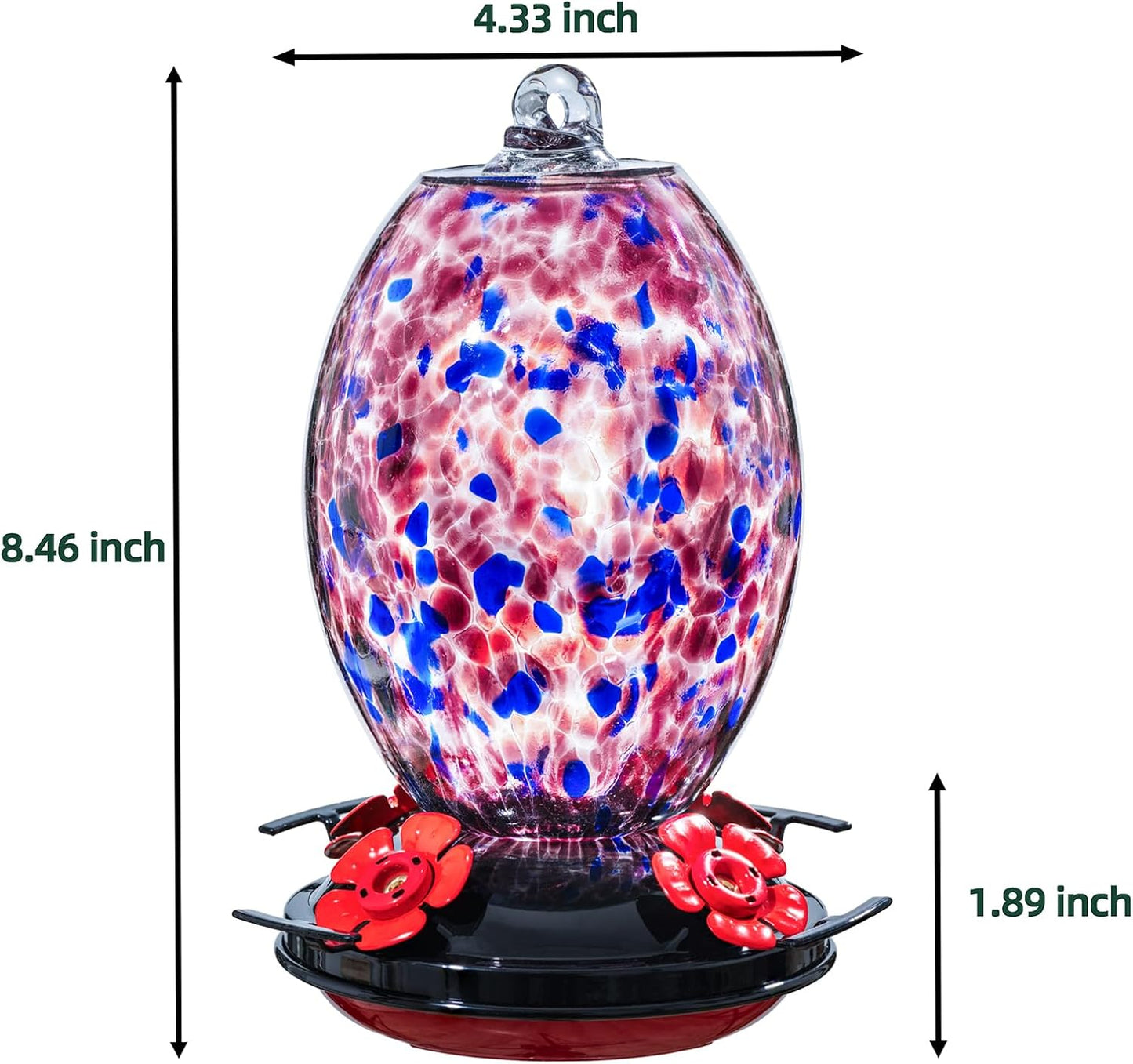 Muse Garden Glass Humming Bird Feeders for Outdoors - 27OZ Blown Glass Hummingbird Feeder - Unique Gift for Mom Women Grandparents, Outdoors Hanging Garden Decor, Includes Ant Moat & Brush, Purple