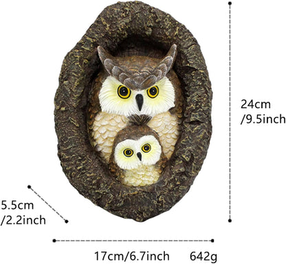 Owl Mom and Owlet Tree Hugger, Outdoor Garden Sculpture Tree Faces, Owl Bird Garden Resin Statue, Tree Peeker Ornament, Durable & Waterproof, Decorations Gardening Presents for Housewarming Birthday