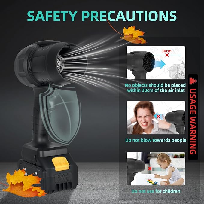 Cordless Leaf Blower Handheld Jet Dry Mini Blower Turbo Fan Electric air Duster for car mini Turbo Jet Fan Cleaning Garden by 2 Batteries