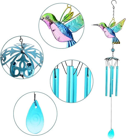 Hummingbird Wind Chimes, Wind Chimes for Outdoor, 26" Glass Painted Mobile Romantic Chimes, Patio, Balcony, Garden Decoration, Lifelike Hummingbird Deep Tone Style, Gifts for Mom