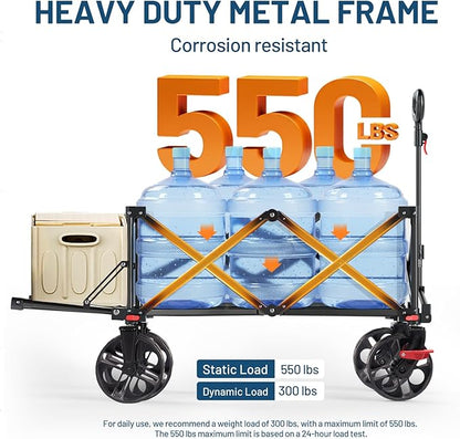 Timber Ridge 47" L Collapsible Wagon with Tailgate & Brake, 300lbs Heavy Duty Beach Wagon with All-Terrain Big Wheels, 250L Foldable Utility Cart for Sand Camping Sports Shopping, Blue