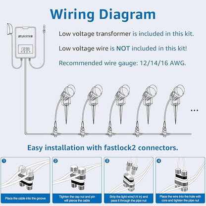 SUNVIE 12 Pack Low Voltage Landscape Lights with 300W Transformer 12-24V LED Landscape Lighting Kit 3000K Waterproof Aluminum Landscape Spotlights with Wire Connectors for House Yard Tree Garden