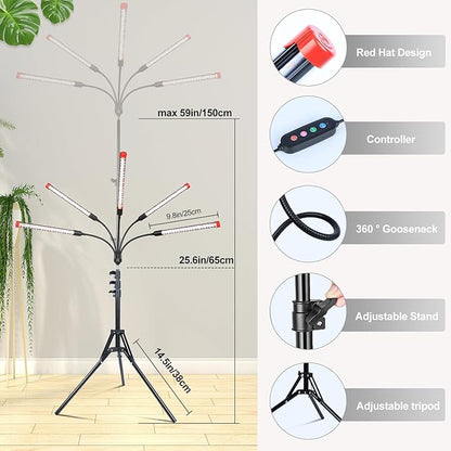 FECiDA Gamechanger! 45W 5Head Tripod Stand Tall Plant Light, 2025 Grow Lights for Indoor Plants with Stand for Bonsai Tree, Big Plants, Full Spectrum Growing Lamp 4,8,12 Hr Timer