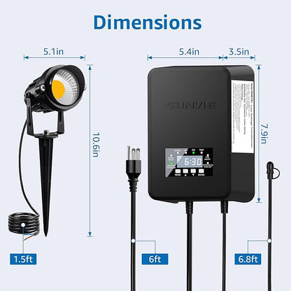 SUNVIE 12 Pack Low Voltage Landscape Lights with 300W Transformer 12-24V LED Landscape Lighting Kit 3000K Waterproof Aluminum Landscape Spotlights with Wire Connectors for House Yard Tree Garden
