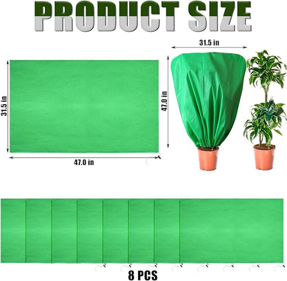 8 Pcs Plant Covers Frost Protection Bag 47" x 31.5" Winter Reusable Plants Jacket with Drawstring Shrub Protection Wraps Bags Frost Blanket for Winter Outdoor Garden Plants