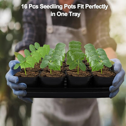 80Pcs 2.5inch Square Nursery Pots with 5Pcs Seed Starting Trays, Seed Starter Tray Kit, Seeds Starting Germination, Seeding Pots with Drain Holes, Small Plant Nursery Propagation