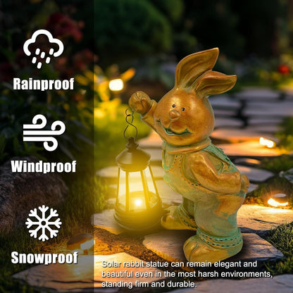 Outdoor Bunny Statue Solar Lantern for Garden Yard Lawn Patio Bronze Rabbit Figurine Decorations Housewarming Halloween Gifts for Mom Grandma Women