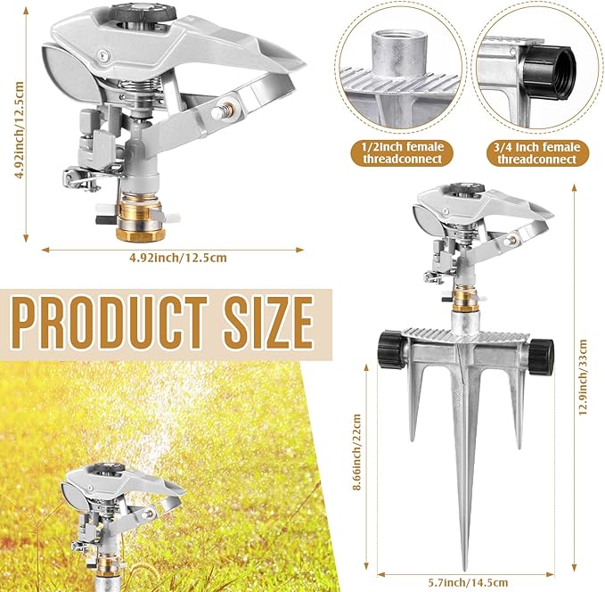 Landhoow 2 Pcs Lawn Sprinkler Heavy Duty Adjustable Pulsating Water Sprinkler Head with Spike Base Adjustable Spraying Area and Distance for Large Area Garden Lawn Yard Irrigation