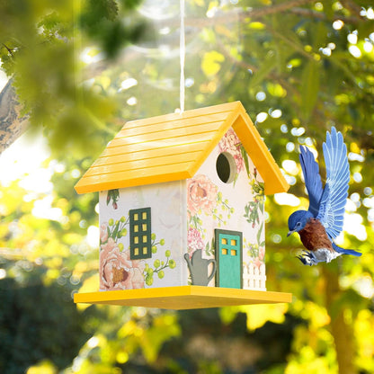Spring Melody Bluebird House, Composite Material Nesting Box, Hanging Birdhouse for Blue Bird,Sparrow, Chickadee, Birdhouse for Outside, 5 Years Weatherable Bird Box on Post for Pole (Garden Cottage)