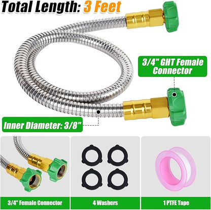Short Garden Hose with Female to Female Connector, 3ft Metal Leakproof Hose for Hose Reel (3ft)