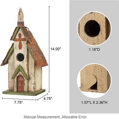 Glitzhome Wooden 14" H Hanging Distressed Church Birdhouse Decorative Garden Bird House