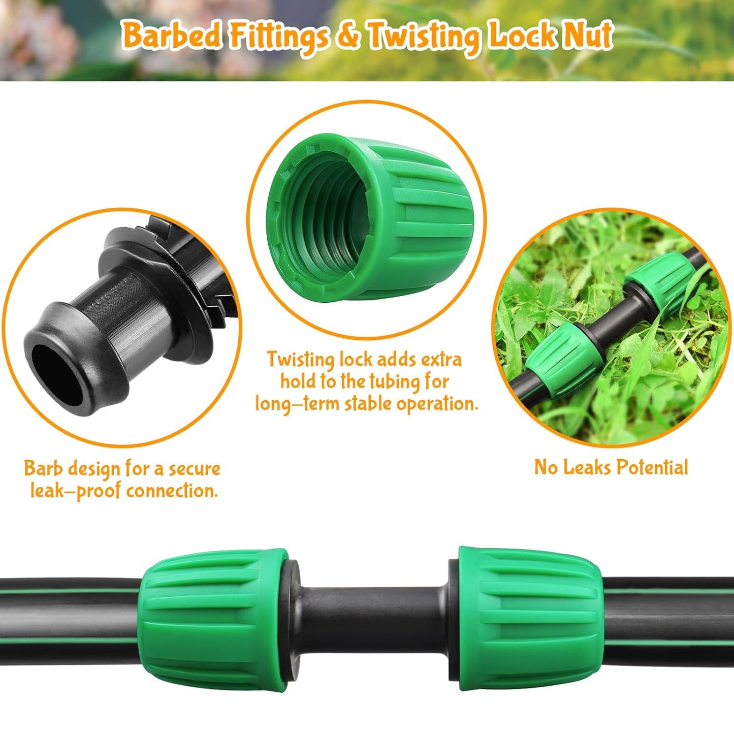 Drip Irrigation Fittings for 1/2 Inch Drip Tubing (1/2" ID x 0.65" OD)：1/2'' Drip Line Couplings Anti-drop Locked Nut Barbed Straight Coupling Connectors for Garden Irrigation System (12 Pack)