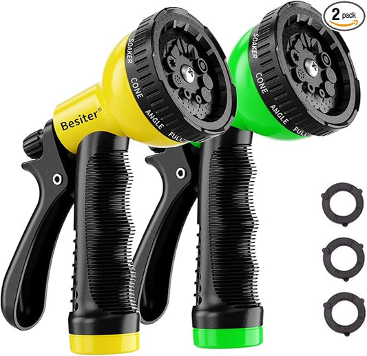 Garden Hose Nozzle Sprayer: 2 Pack 10 Watering Patterns Water Hose Spray Nozzles for Garden Hose Heavy Duty Hose Head Hose Attachment for Garden Hose YellowGreen