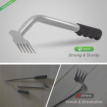 Walensee Weed Puller Tool, Portable Garden Weed Pulling Tool,Upgraded Durable Garden Weeder with 5-Tine Manganese Steel&Rubber Handle for Vegetable Gardening, Backyard Planting & Uprooting Weeding