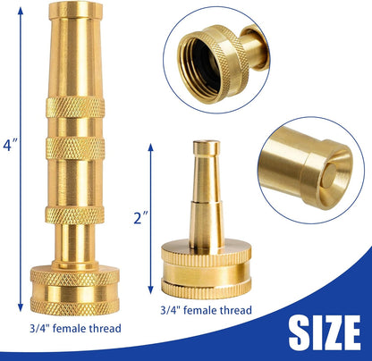 Hourleey 4" Adjustable Twist Hose Nozzle, 2" Heavy-Duty Brass 3/4" GHT Hose Nozzle Jet with 2 Garden Hose Rubber Washers (Nozzle Twist and Nozzle Jet)