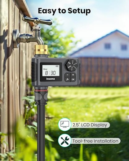 Sprinkler Timer with Brass Swivel, Programmable Water Timer for Outdoor Garden Hose, Hose Timers with Rain Delay/Manual/Auto Mode, Drip Irrigation and Lawn Watering System, 1 Outlet