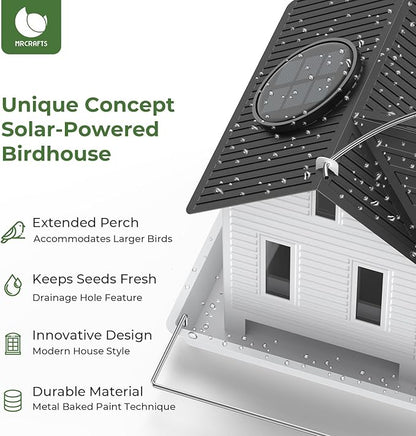 MrCrafts Solar Bird Feeder - Hanging Metal Bird House Feeder with Solar Lights, Outdoor Solar Lantern, Garden Decor for Outside, Unique Gifts for Mom, Grandma, Christmas
