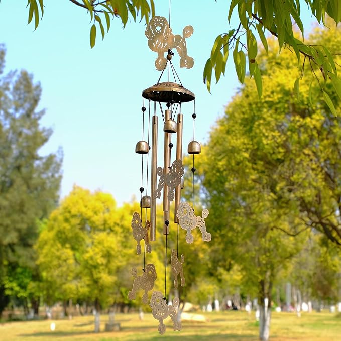 Poodle Wind Chimes for Outside, Metal Windchimes Outdoors, Poodle Gifts for Women/Men, Memorial/Birthday Gifts, Garden Decor for Outside, Patio or Yard, Durable Chimes for Outdoors