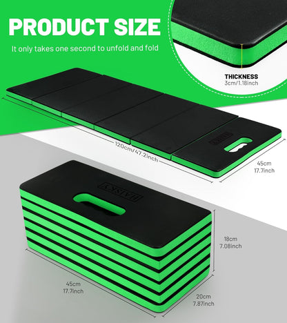 Extra Thick Kneeling Pad for Working Under Car, 47.2 * 17.7 * 1.2" Portable Foldable EVA Mechanic Mat for Garage, Gardening, Yardwork, Workshop, Green & Black