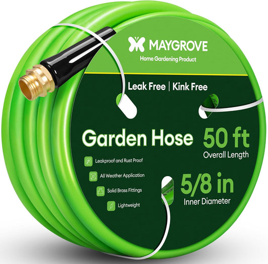 50 ft Garden Hose, 5/8 in ID, Heavy-Duty, Leakproof, Kink-Resistant Water Hose with Swivel Brass Fittings, 600 PSI Burst Rating, Ideal for Car Wash & Lawn Watering
