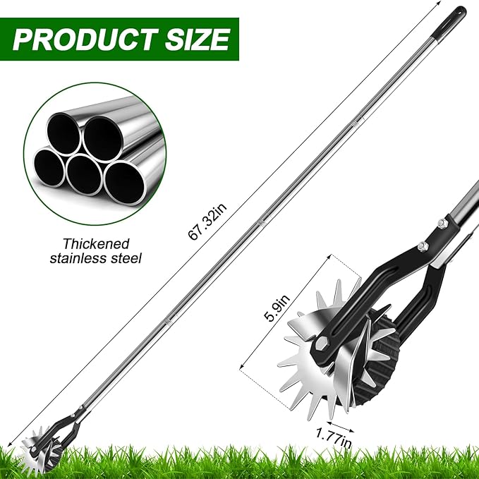 Wheel Rotary Edger Lawn Tool, Sidewalk 66.7Inch Manual Lawn Edger, Grass Edge Trimmer, Adjustable Stainless Steel Handle with Cushion Grip,Soil,Garden and Yard Tool