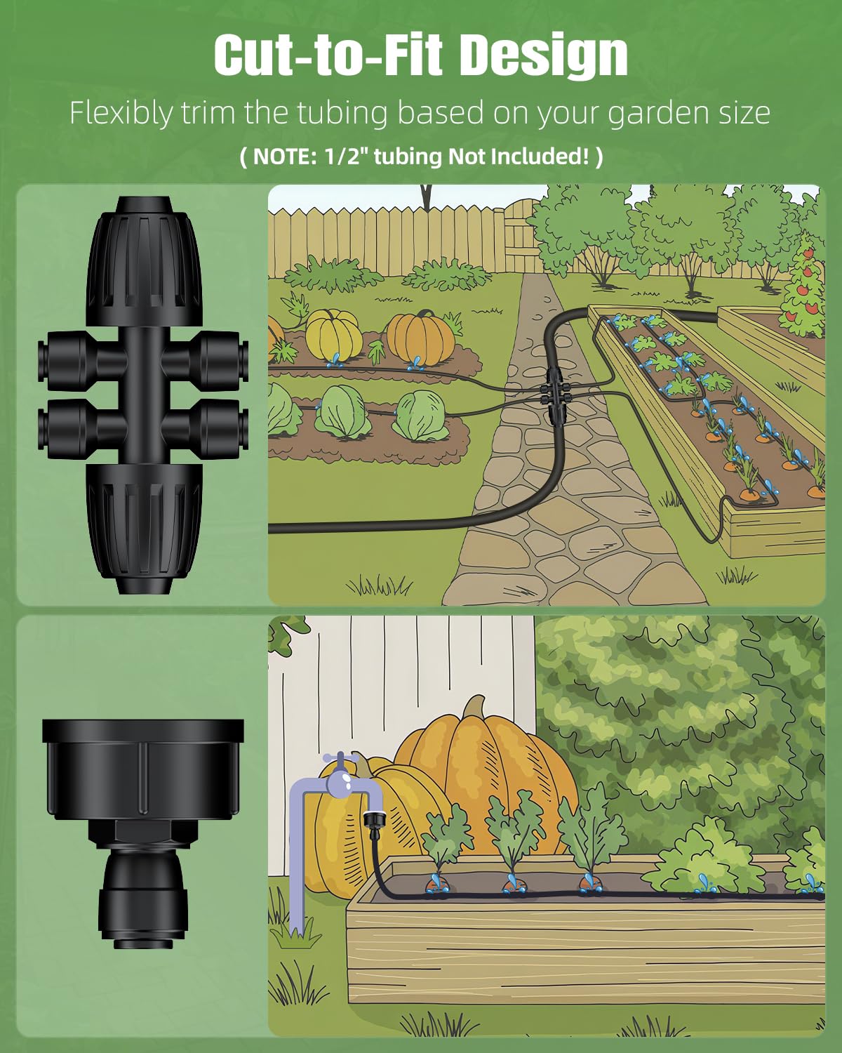 Pawfly 100 ft 1/4 Drip Irrigation Tubing, 1/4" Emitter with 6" Spacing, Polyethylene Drip Line with 12 Parts, Black Distribution Tubing for Garden System, Drip Irrigation Hose Roll