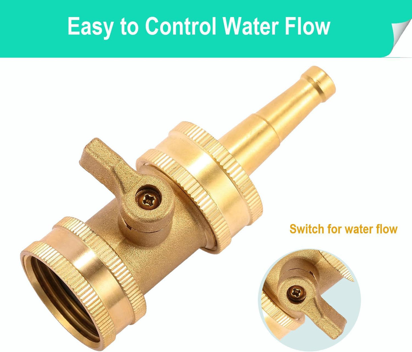 Solid Brass Heavy Duty Adjustable Twist Hose Nozzle,CM CUMIZON Jet Sweeper Nozzle, High Pressure Hose Nozzle with On-Off Valve, Leak-Free Operation 3/4" GHT Connector 3 Pack