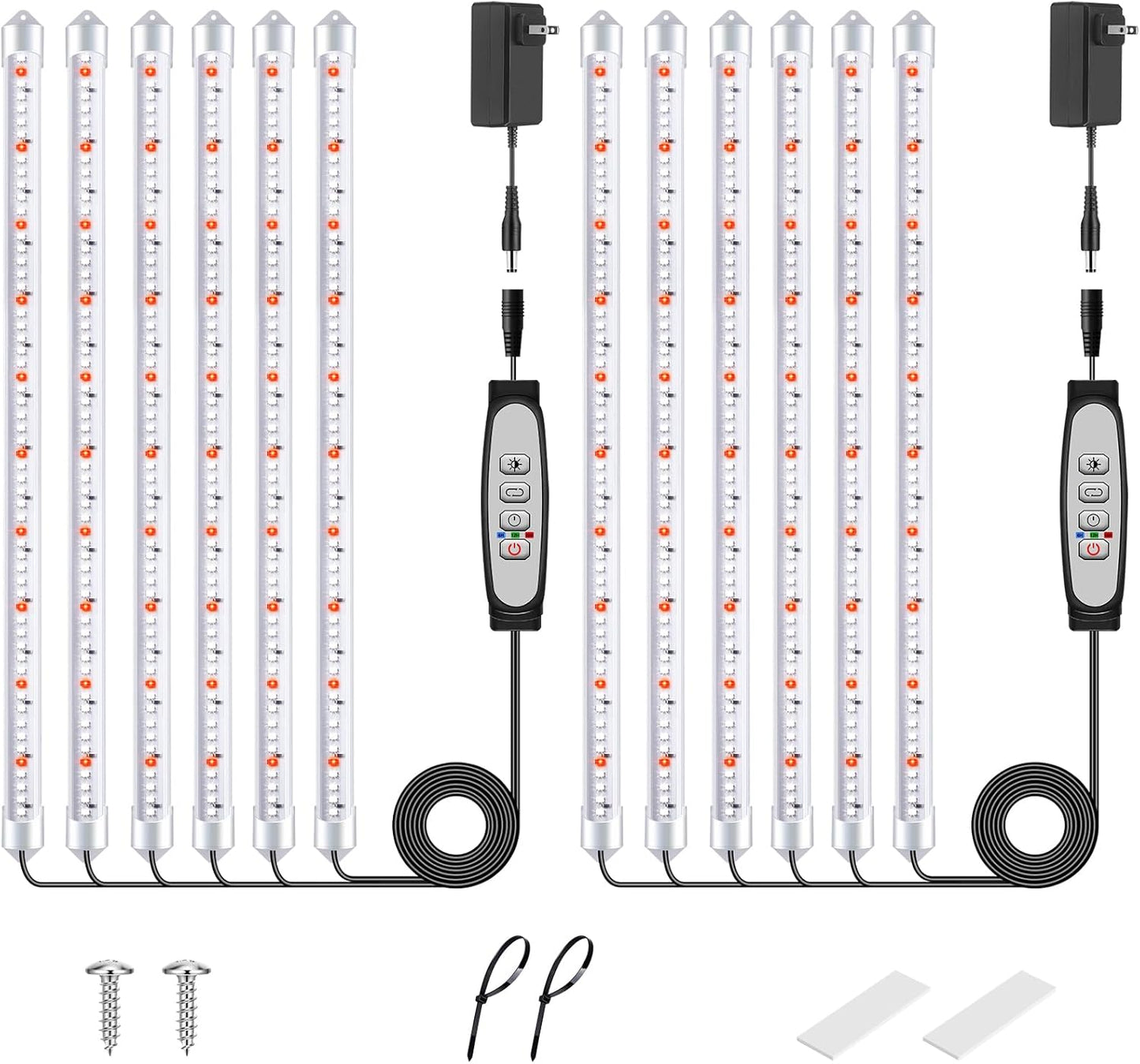 6 Bars Grow Light Strips for Indoor Plants with Auto ON/Off Timer 6/12/18H, 5 Dimmable Levels for Shelves Plant Growing(Pack 2)