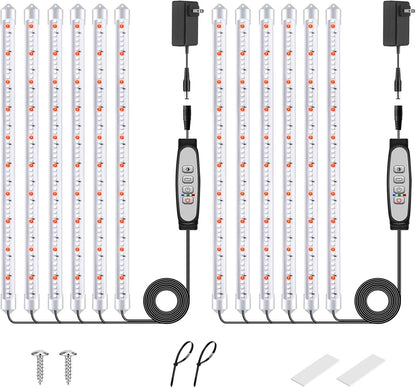 6 Bars Grow Light Strips for Indoor Plants with Auto ON/Off Timer 6/12/18H, 5 Dimmable Levels for Shelves Plant Growing(Pack 2)