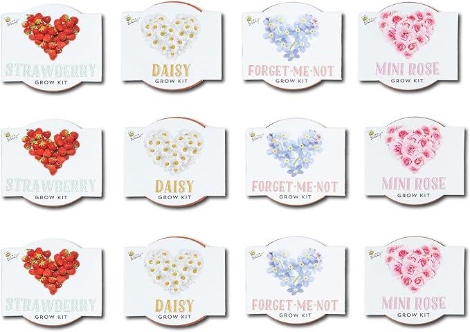 BUZZY Seeds Terracotta Mini Grow Pots Flower Plant Starter Kit – Love Collection Assorted 12-Pack – Indoor DIY Garden Kit – Perfect Wedding Favors, Bridal Shower Gifts & Gardening Gifts