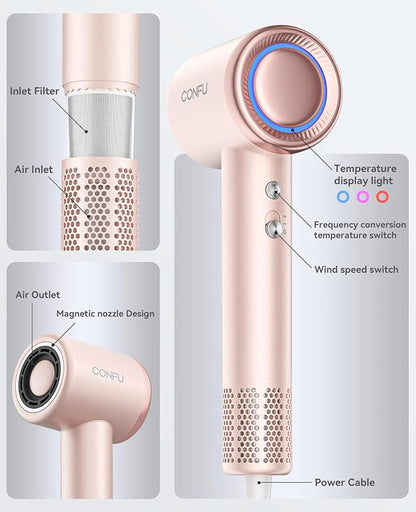 Hair Dryer with Diffuser, CONFU Hair Dryers for Women, Diffuser Hair Dryer High Speed Professional Ionic Blow Dryer for Fast Drying, Hair for Curly Hair for Home Travel