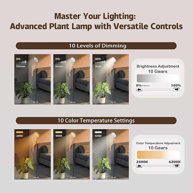 60W Full Spectrum LED Tall Grow Light, 85’’ Adjustable Standing Plant Light for Indoor Plants, 4/8/12H Timer & 10-Level Dimmable, Ideal for Large Plants & Indoor Trees