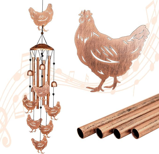 Chicken Wind Chimes for Outside, Metal Windchimes Outdoors, Chicken Gifts for Women/Men, Memorial/Birthday Gifts, Garden Decor for Outside, Patio or Yard, Durable Chimes for Outdoors