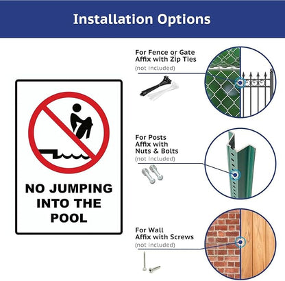 No Jumping into the Pool Outdoor Metal Pool Signs - Perfect Pool Gifts for New Homeowners & Retirees
