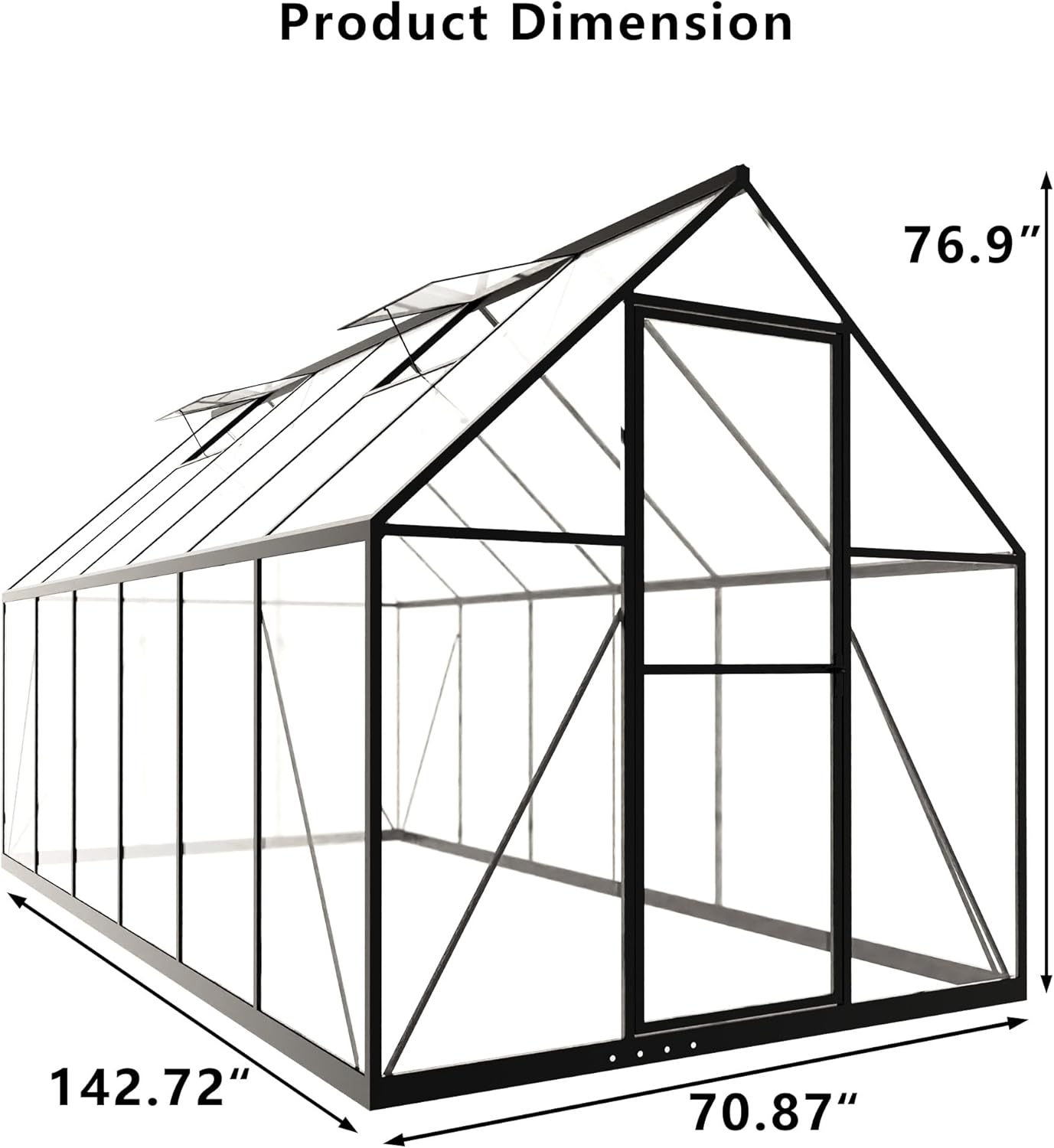 HOOYEAH Green Houses for Outside, 6 x 12 FT Polycarbonate Greenhouse with Lockable Door, Heavy Duty Winter Greenhouses for Outdoors, Aluminum Sunroom Plant Care House